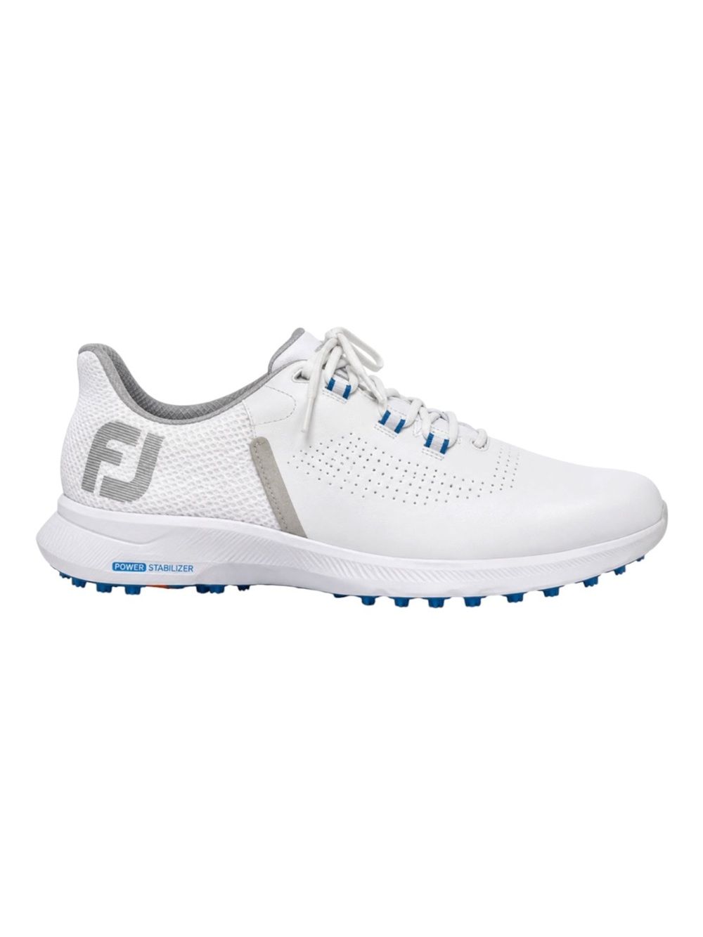 FootJoy FJ Fuel Golf Shoes Men 12 Wide White Blue Excellent Spikeless
